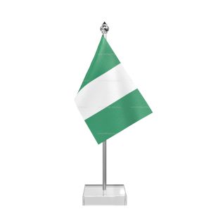 Nigeria Table Flag With Stainless Steel Pole And Transparent Acrylic Base Silver Top