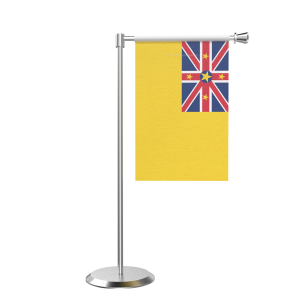 L Shape Table Niue Table Flag With Stainless Steel Base And Pole