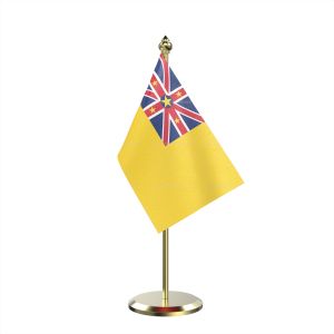 Single Niue Table Flag With Brass Base And Brass Pole