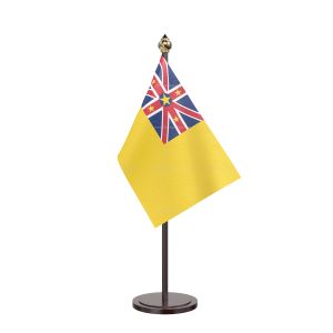 Niue Table Flag With Black Acrylic Base And Gold Top