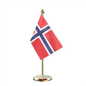 Single Norway Table Flag With Brass Base And Brass Pole