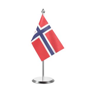 Single Norway Table Flag with Stainless Steel Base and Pole with 15" pole