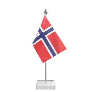 Norway Table Flag With Stainless Steel Pole And Transparent Acrylic Base Silver Top