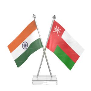 Oman Table Flag With Stainless Steel pole and transparent acrylic base silver top