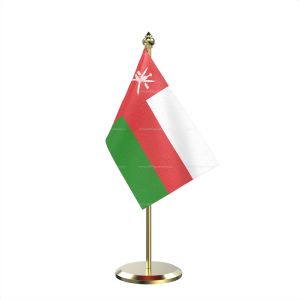 Single Oman Table Flag With Brass Base And Brass Pole