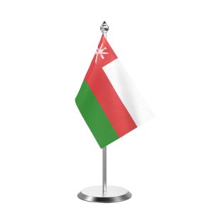 Single Oman Table Flag with Stainless Steel Base and Pole with 15" pole