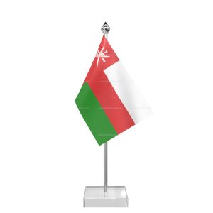 Oman Table Flag With Stainless Steel Pole And Transparent Acrylic Base Silver Top