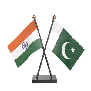 Pakistan Table Flag With Black Acrylic Base And Gold Top