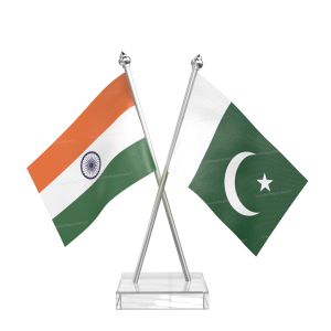Pakistan Table Flag With Stainless Steel pole and transparent acrylic base silver top