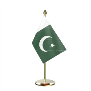 Single Pakistan Table Flag With Brass Base And Brass Pole