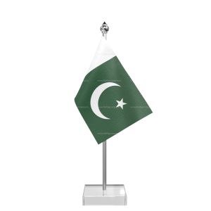 Pakistan Table Flag With Stainless Steel Pole And Transparent Acrylic Base Silver Top