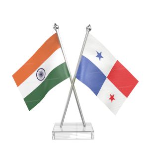 Panama Table Flag With Stainless Steel pole and transparent acrylic base silver top
