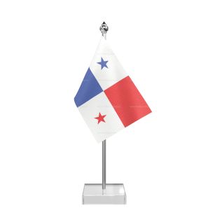 Panama Table Flag With Stainless Steel Pole And Transparent Acrylic Base Silver Top