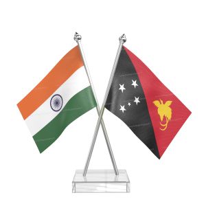 Papua new guinea Table Flag With Stainless Steel pole and transparent acrylic base silver top