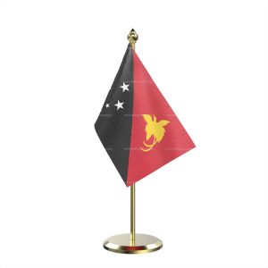 Single Papua New Guinea Table Flag With Brass Base And Brass Pole