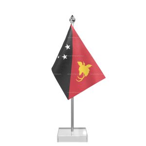 Papua New Guinea Table Flag With Stainless Steel Pole And Transparent Acrylic Base Silver Top