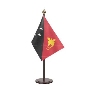 Papua New Guinea Table Flag With Black Acrylic Base And Gold Top