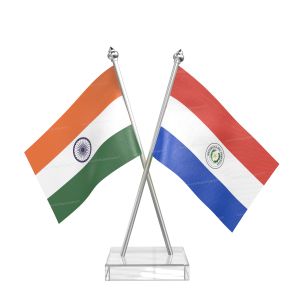 Paraguay Table Flag With Stainless Steel pole and transparent acrylic base silver top