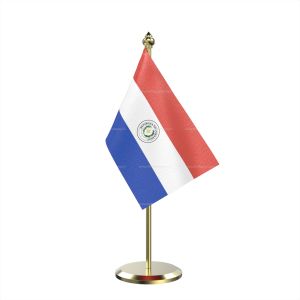 Single Paraguay Table Flag With Brass Base And Brass Pole