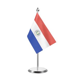 Paraguay  Table Flag With Stainless Steel Base And Pole