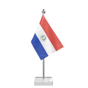 Paraguay Table Flag With Stainless Steel Pole And Transparent Acrylic Base Silver Top