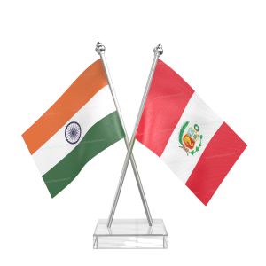 Peru Table Flag With Stainless Steel pole and transparent acrylic base silver top