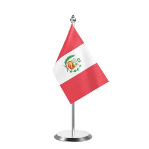 Single Peru Table Flag with Stainless Steel Base and Pole with 15" pole