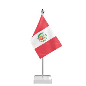 Peru Table Flag With Stainless Steel Pole And Transparent Acrylic Base Silver Top