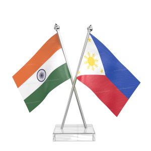 Philippines Table Flag With Stainless Steel pole and transparent acrylic base silver top