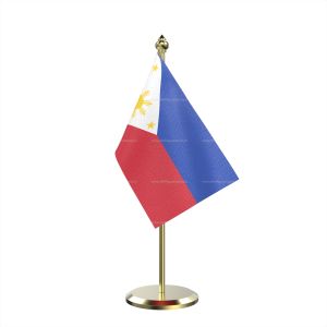 Single Philippines Table Flag With Brass Base And Brass Pole