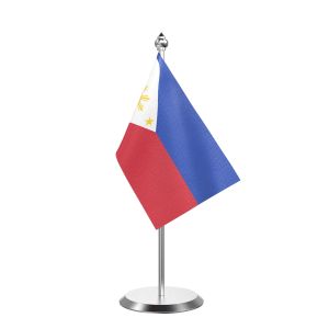 Single Philippines Table Flag with Stainless Steel Base and Pole with 15" pole