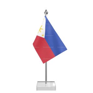 Philippines Table Flag With Stainless Steel Pole And Transparent Acrylic Base Silver Top