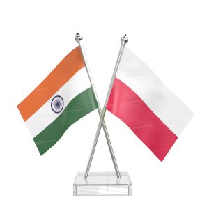 Poland Table Flag With Stainless Steel pole and transparent acrylic base silver top