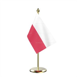 Single Poland Table Flag With Brass Base And Brass Pole