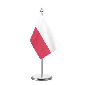 Single Poland Table Flag with Stainless Steel Base and Pole with 15" pole
