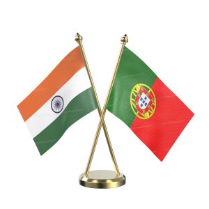 Portugal Table Flag With Brass Base And Brass Pole