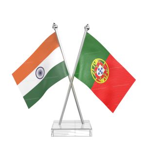 Portugal Table Flag With Stainless Steel pole and transparent acrylic base silver top