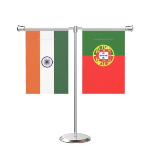 Portugal T Shaped Table Flag with Stainless Steel Base and Pole