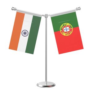 Y Shaped Portugal Table Flag With Stainless Steel Base And Pole