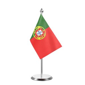 Single Portugal Table Flag with Stainless Steel Base and Pole with 15" pole