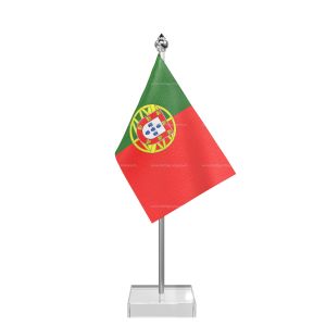 Portugal Table Flag With Stainless Steel Pole And Transparent Acrylic Base Silver Top
