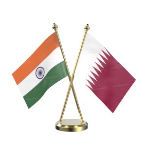Qatar Table Flag With Brass Base And Brass Pole