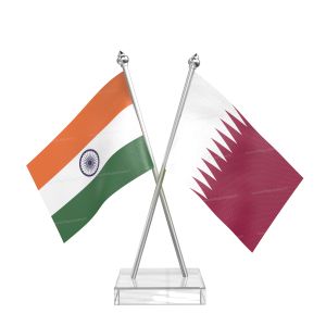 Qatar Table Flag With Stainless Steel pole and transparent acrylic base silver top