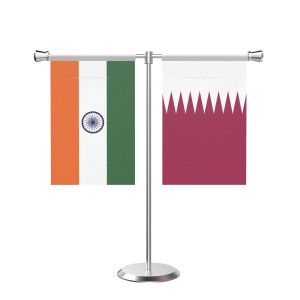 Qatar T Shaped Table Flag with Stainless Steel Base and Pole
