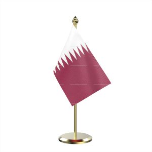 Single Qatar Table Flag With Brass Base And Brass Pole