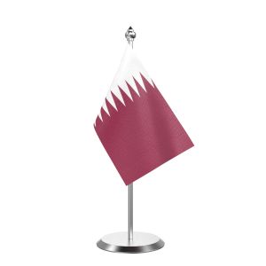 Single Qatar Table Flag with Stainless Steel Base and Pole with 15" pole