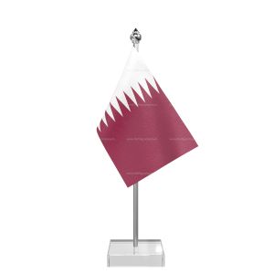 Qatar Table Flag With Stainless Steel Pole And Transparent Acrylic Base Silver Top