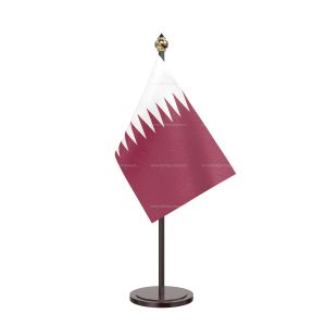 Qatar Table Flag With Black Acrylic Base And Gold Top