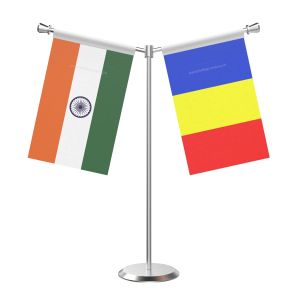 Y Shaped Romania Table Flag With Stainless Steel Base And Pole
