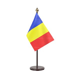 Romania Table Flag With Black Acrylic Base And Gold Top